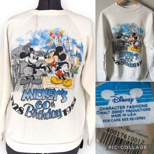 Vintage 80s Disney White Crewneck Sweater with Mickey Mouse large NWT flaw